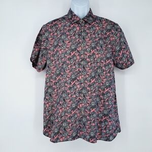 Ted Baker London Pink Gray‎ Tropical Hawaiian Flower Short Sleeve Button Down